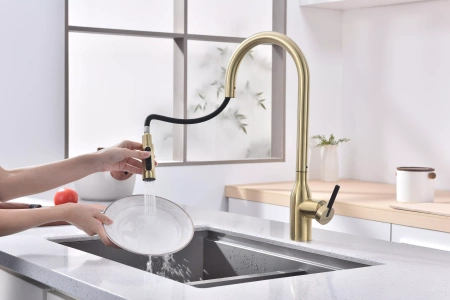Смеситель для кухни Paulmark UNIVERSAL Un213880-LG, с подключением к фильтру, зотоло