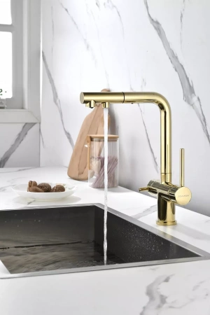 Смеситель для кухни Paulmark SERPENTINE Se213222-G, с подключением к фильтру, золото