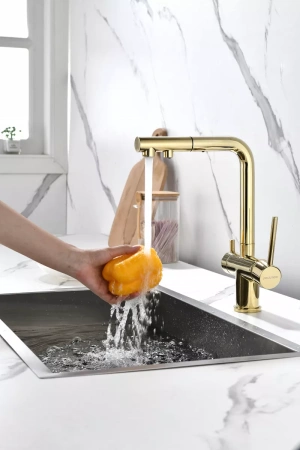 Смеситель для кухни Paulmark SERPENTINE Se213222-G, с подключением к фильтру, золото