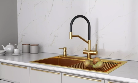 Дозатор для кухонной мойки Paulmark KRAFT D003-BG, золото брашированное