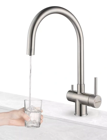 Смеситель для кухни Paulmark Heller He213218-BS, с подключением к фильтру, сталь
