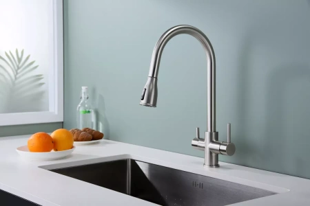 Смеситель для кухни Paulmark LANGE La214212-BS, с подключением к фильтру, сталь