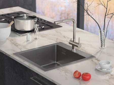 Смеситель для кухни Paulmark Skalen Sk213020-BS, с подключением к фильтру, сталь