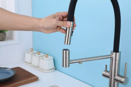 Смеситель для кухни Paulmark NEXUS Ne213999-BS, с подключением к фильтру, сталь