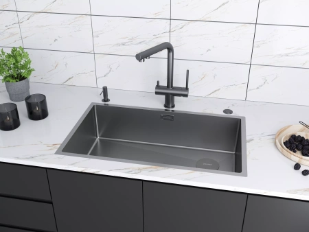 Дозатор для кухонной мойки Paulmark DECUS D004-GM, вороненая сталь
