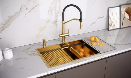 Дозатор для кухонной мойки Paulmark KRAFT D003-BG, золото брашированное