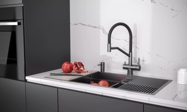 Смеситель для кухни Paulmark RUBERT Ru213175-GM, с подключением к фильтру, вороненая сталь