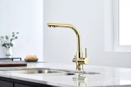 Смеситель для кухни Paulmark Essen Es213011-G, с подключением к фильтру, золото