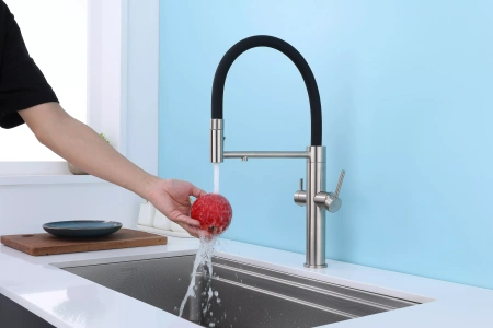 Смеситель для кухни Paulmark NEXUS Ne213999-BS, с подключением к фильтру, сталь