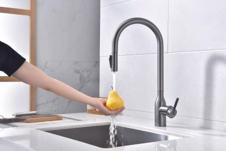 Смеситель для кухни Paulmark UNIVERSAL Un213880-GM, с подключением к фильтру, вороненая сталь