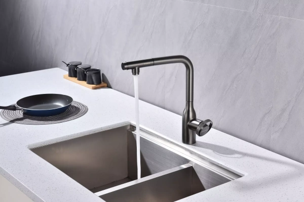 Смеситель для кухни Paulmark Urban Ur213104-GM, с выдвижным изливом, вороненая сталь