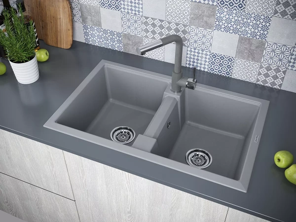 Мойка кухонная Paulmark TANDEM 80/2 PM238150-GRM, искусственный гранит (IT-GRANIT), серый
