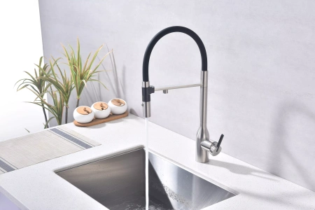 Смеситель для кухни Paulmark MAGNETO Ma213188-BS, с подключением к фильтру, сталь