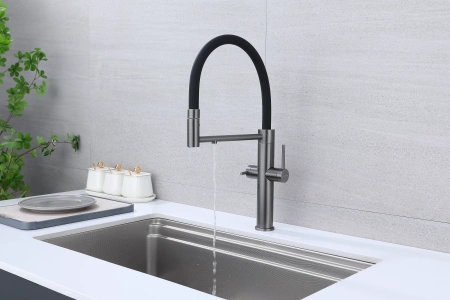 Смеситель для кухни Paulmark NEXUS Ne213999-GM, с подключением к фильтру, вороненая сталь