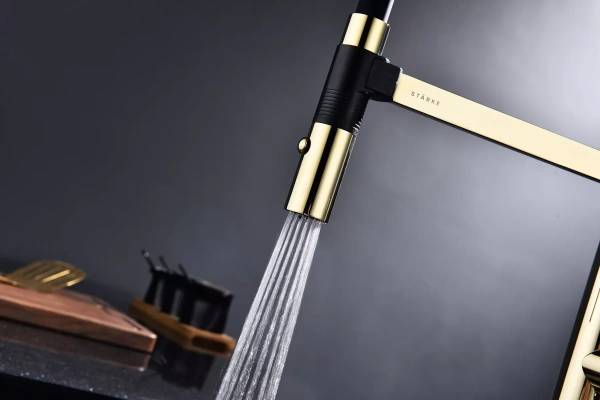 Смеситель для кухни Paulmark Leader Le214101-G, с гибким изливом, золото
