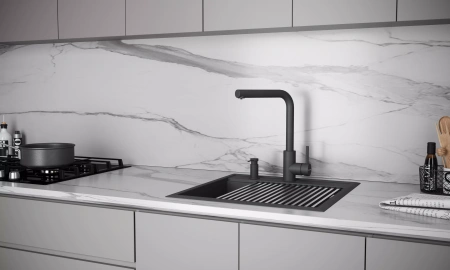 Смеситель для кухни Paulmark TWIN Tw213622-BLM, с подключением к фильтру, черный