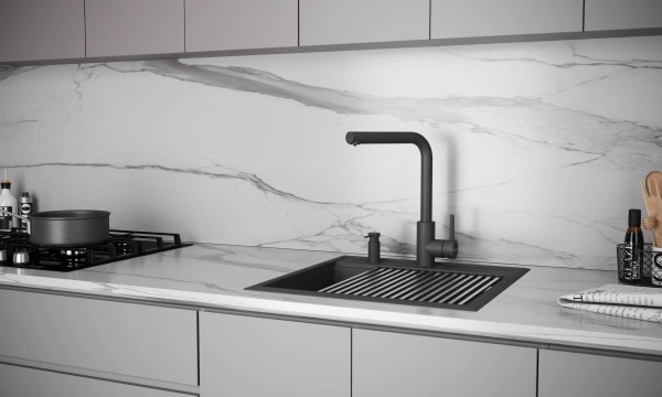 Смеситель для кухни Paulmark TWIN Tw213622-BLM, с подключением к фильтру, черный