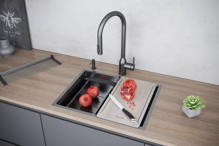 Мойка кухонная Paulmark NEXT-MULTI SINK 58 PM785845-GM, нержавеющая сталь, вороненая сталь