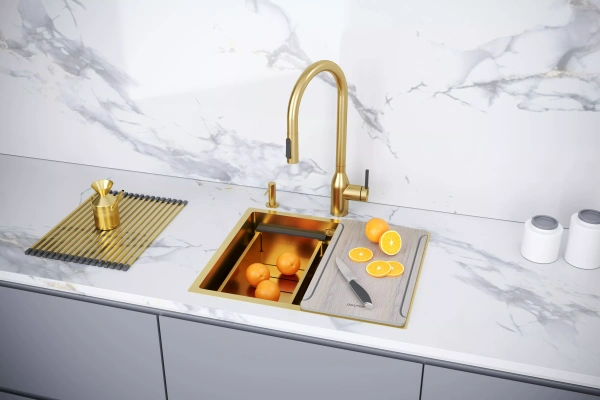 Мойка кухонная Paulmark NEXT-MULTI SINK 54 PM785445-BG, нержавеющая сталь, золото брашированное