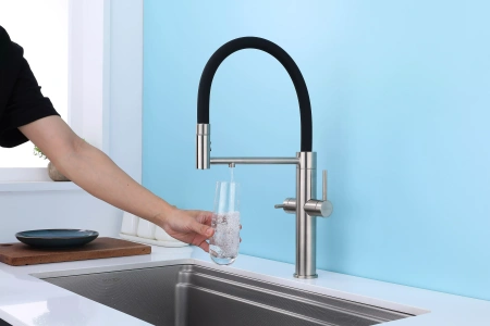 Смеситель для кухни Paulmark NEXUS Ne213999-BS, с подключением к фильтру, сталь