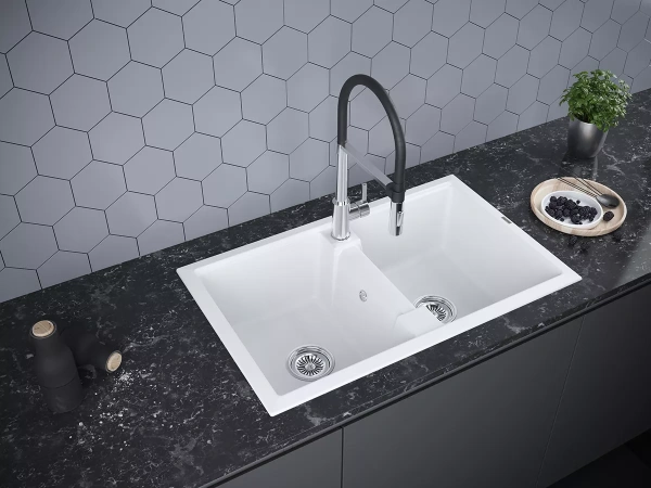 Мойка кухонная Paulmark TANDEM 80/2 PM238150-WH, искусственный гранит (IT-GRANIT), белый