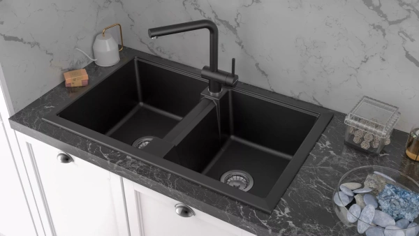 Мойка кухонная Paulmark TANDEM 80/2 PM238150-BL, искусственный гранит (IT-GRANIT), черный