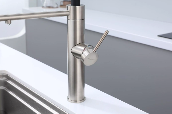 Смеситель для кухни Paulmark GANYMEDE Ga213199-BS, с подключением к фильтру, сталь