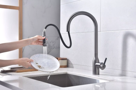 Смеситель для кухни Paulmark UNIVERSAL Un213880-GM, с подключением к фильтру, вороненая сталь