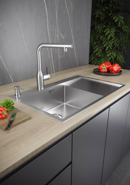 Смеситель для кухни Paulmark Viper Vi213105-BS, с подключением к фильтру, сталь