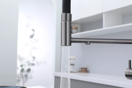 Смеситель для кухни Paulmark NEXUS Nd613999-GM, с подключением к фильтру, вороненая сталь