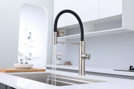 Смеситель для кухни Paulmark GANYMEDE Ga213199-BS, с подключением к фильтру, сталь
