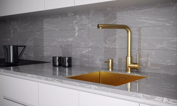 Смеситель для кухни Paulmark TWIN Tw213622-BG, с подключением к фильтру, золото брашированное