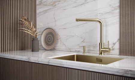 Смеситель для кухни Paulmark TWIN Tw213622-LG, с подключением к фильтру, зотоло