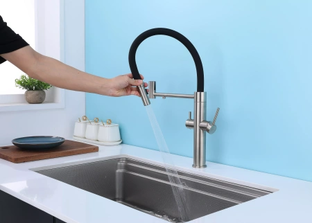 Смеситель для кухни Paulmark NEXUS Ne213999-BS, с подключением к фильтру, сталь