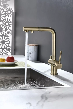 Смеситель для кухни Paulmark SERPENTINE Se213222-BR, с подключением к фильтру, бронза