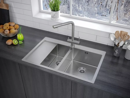 Мойка кухонная Paulmark KRONER 78/2SF PM227851-BSR, нержавеющая сталь, брашированная сталь