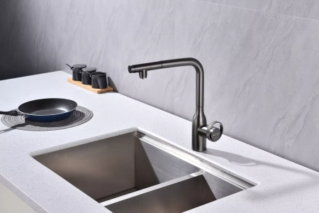 Смеситель для кухни Paulmark Urban Ur213104-GM, с выдвижным изливом, вороненая сталь